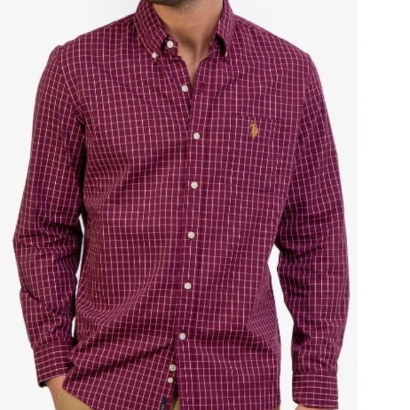 U.S. Polo Assn Plaid Poplin Stretch Long sleeve Shirt - Picture 1 of 6